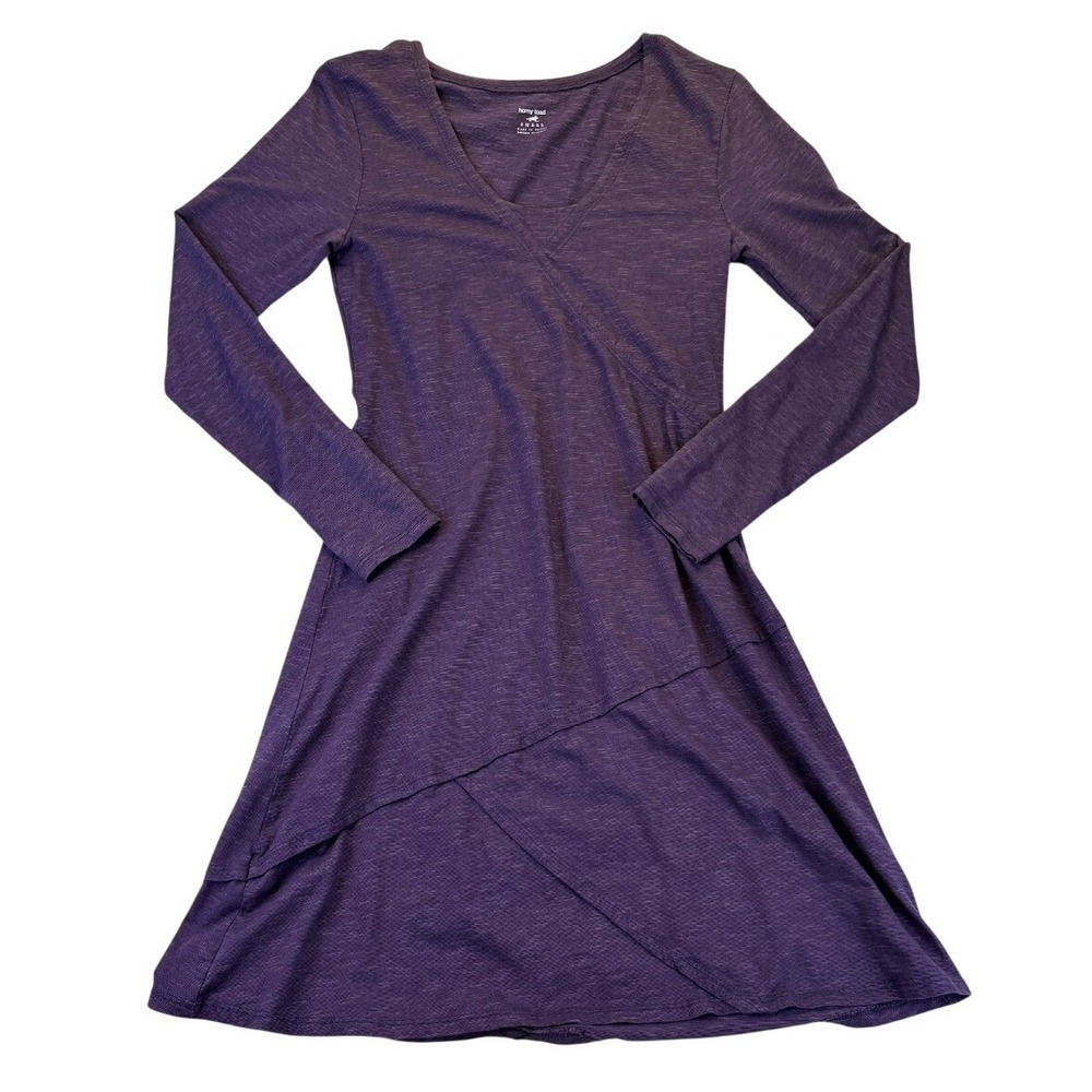Horny Toad Womens Small Purple Tencel Organic Cotton Long Sleeve Faux Wrap Dress